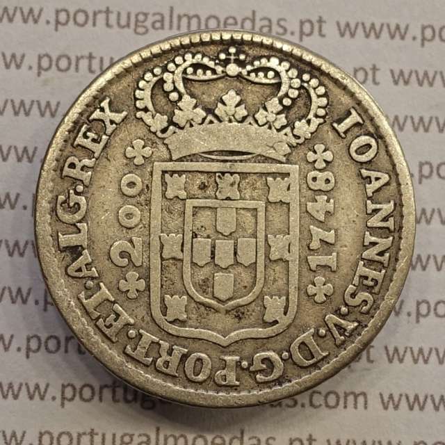 MOEDA DE 12 VINTÉNS (240 RÉIS) 1748 (MBC) COROA COM ARCOS SIMPLES - D. JOÃO V