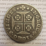Cruzado Novo Prata 1750 D. João V, 480 Réis, Coroa de 4 arcos sem pedúnculos, sem perola a terminar os arcos, World Coins KM179