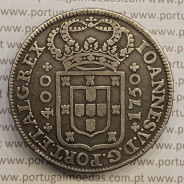 Cruzado Novo Prata 1750 D. João V, 480 Réis, Coroa de 4 arcos sem pedúnculos, sem perola a terminar os arcos, World Coins KM179