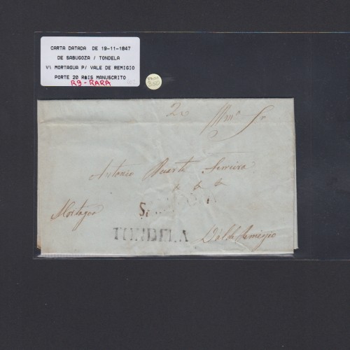 Pré-Filatélica circulada de Sabugoza para Vale Remigio datada 19-11-1847