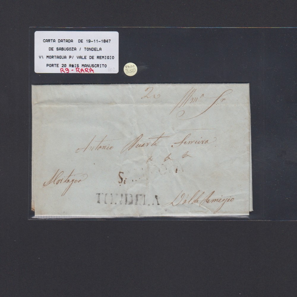 Pré-Filatélica circulada de Sabugoza para Vale Remigio datada 19-11-1847