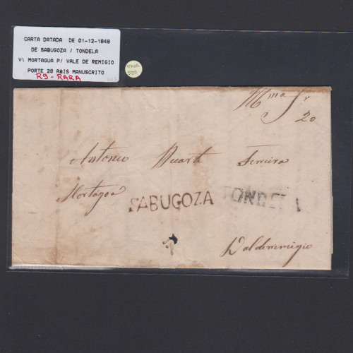 Pré-Filatélica circulada de Sabugoza para Vale Remigio datada 01-12-1848