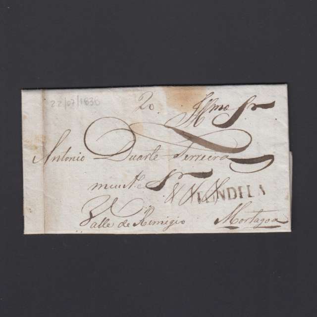 Pré-Filatélica circulada de Tondela para Vale Remigio datada 22-07-1838