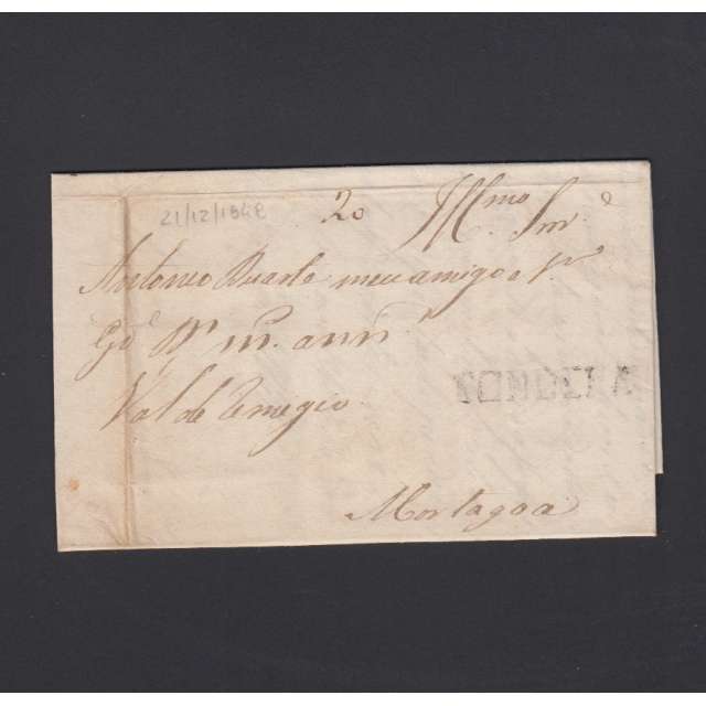 Pré-Filatélica circulada de Tondela para Vale de Remigio datada 21-12-1848