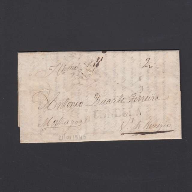 Pré-Filatélica circulada de Tondela para Vale de Remigio datada 21-01-1849