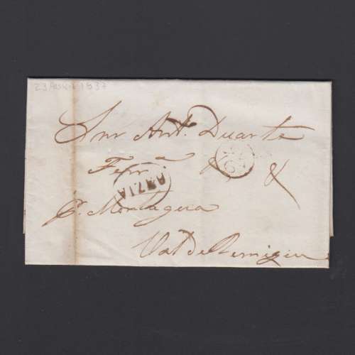 Pré-Filatélica circulada de Viseu para Vale de Remigio datada 23-04-1837