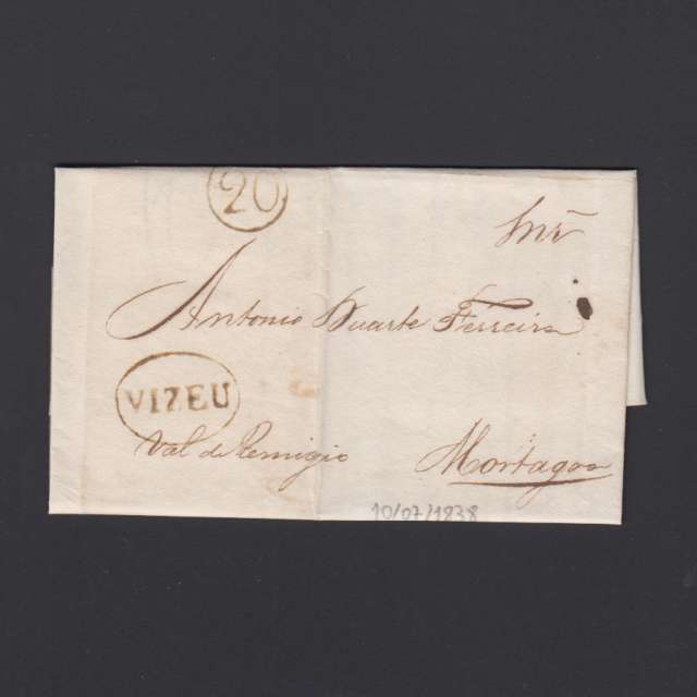 Pré-Filatélica circulada de Viseu para Vale de Remigio datada 10-07-1838