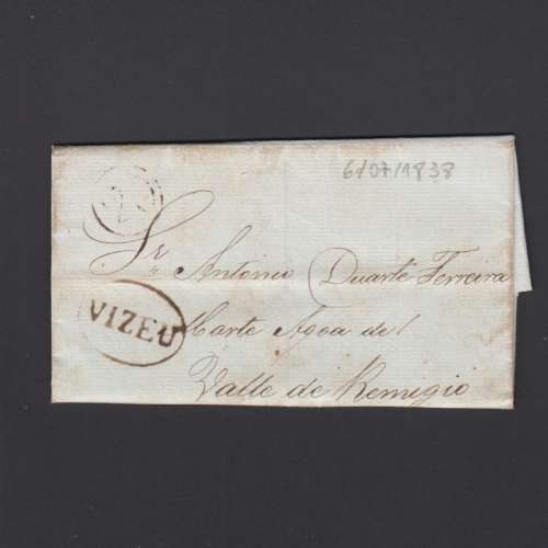 Pré-Filatélica circulada de Viseu para Vale de Remigio datada 06-07-1838