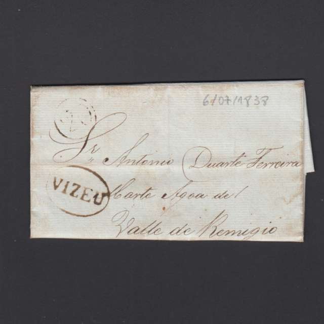 Pré-Filatélica circulada de Viseu para Vale de Remigio datada 06-07-1838