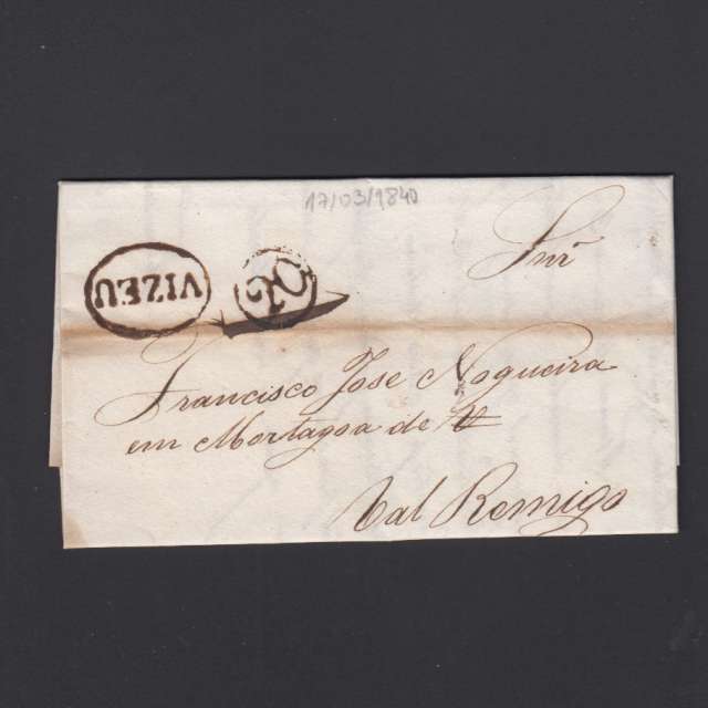 Pré-Filatélica circulada de Viseu para Vale de Remigio datada 17-03-1840
