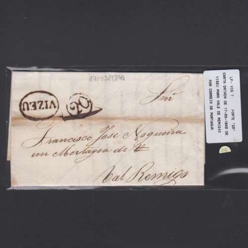 Pré-Filatélica circulada de Viseu para Vale de Remigio datada 17-03-1840