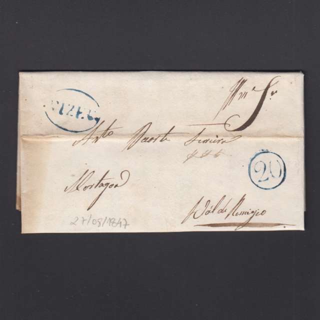 ré-Filatélica circulada de Viseu para Vale de Remigio datada 27-08-1847