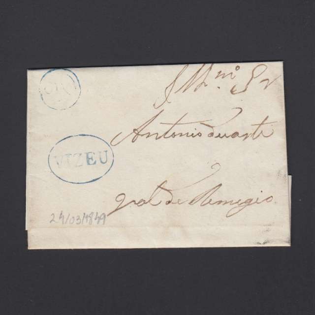 Pré-Filatélica circulada de Viseu para Vale de Remigio datada 24-03-1849