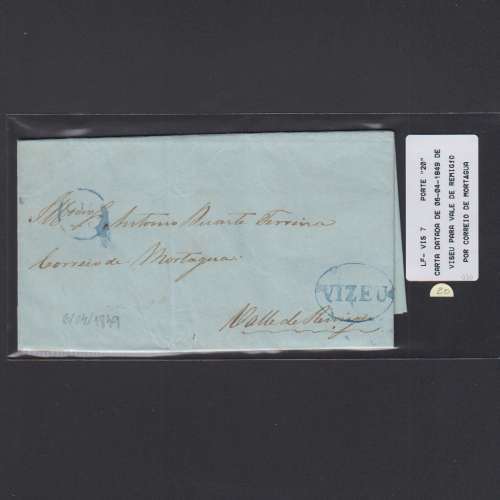 Pré-Filatélica circulada de Viseu para Vale de Remigio datada 06-04-1849