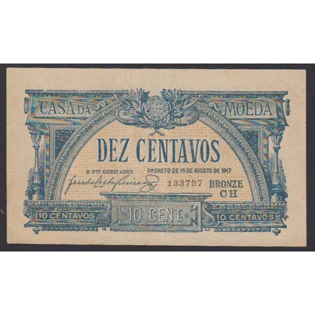 CÉDULA OFICIAL CASA DA MOEDA - 10 CENTAVOS 1917 ( POUCO CIRCULADA )