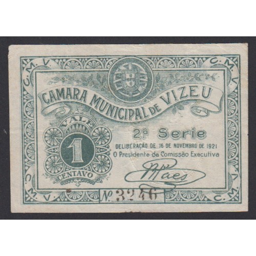 CÉDULA CÂMARA MUNICIPAL DE VIZEU - VALE 1 CENTAVO ( POUCO CIRCULADA )