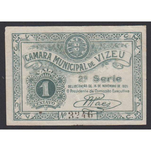 CÉDULA CÂMARA MUNICIPAL DE VIZEU - VALE 1 CENTAVO ( POUCO CIRCULADA )
