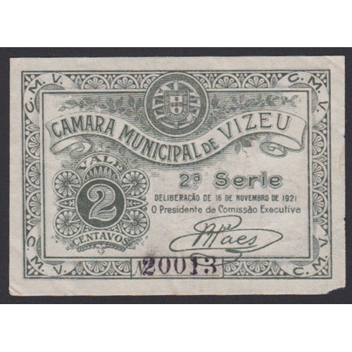 CÉDULA CÂMARA MUNICIPAL DE VIZEU - VALE 2 CENTAVOS ( POUCO CIRCULADA )