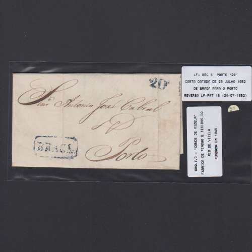 Pré-Filatélica circulada de Braga para Porto datada 23-07-1852