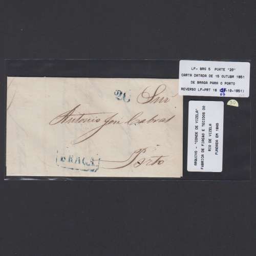 Pré-Filatélica circulada de Braga para Porto datada 06-10-1851