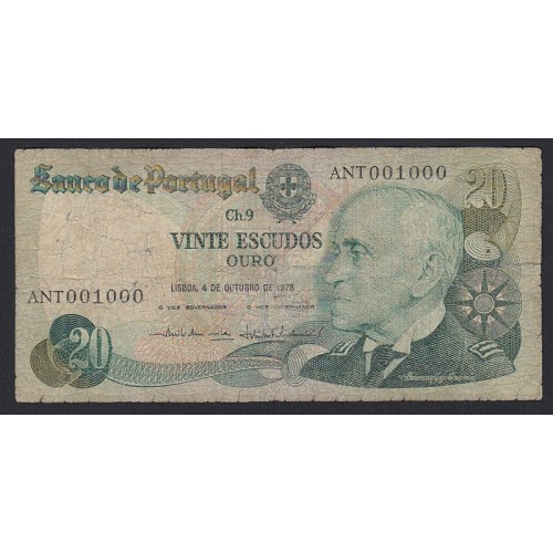 NOTA DE 20 ESCUDOS 1978 ( CIRCULADA + ) "20$00 1978 Ch.9 GAGO COUTINHO - BANCO DE PORTUGAL (04/10/1978)