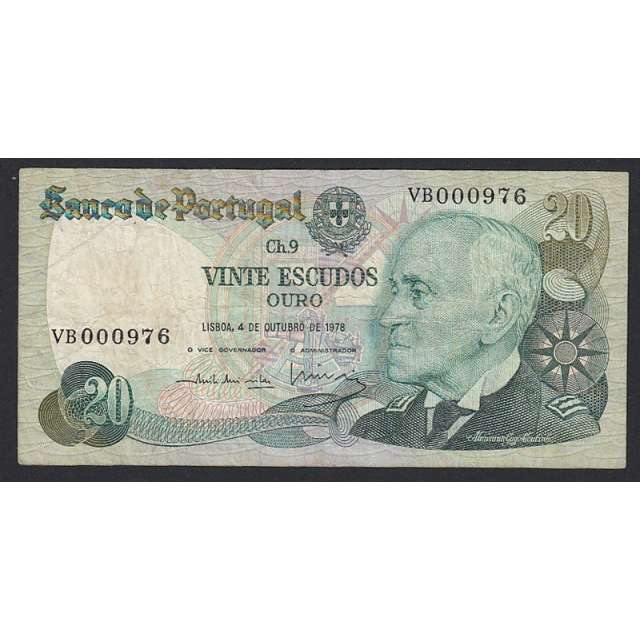 NOTA DE 20 ESCUDOS 1978 ( CIRCULADA ) "20$00 1978 Ch.9 GAGO COUTINHO - BANCO DE PORTUGAL (04/10/1978)