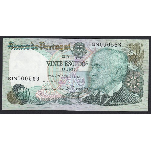 NOTA DE 20 ESCUDOS 1978 ( MUITO POUCO CIRCULADA ) "20$00 1978 Ch.9 GAGO COUTINHO - BANCO DE PORTUGAL (04/10/1978)