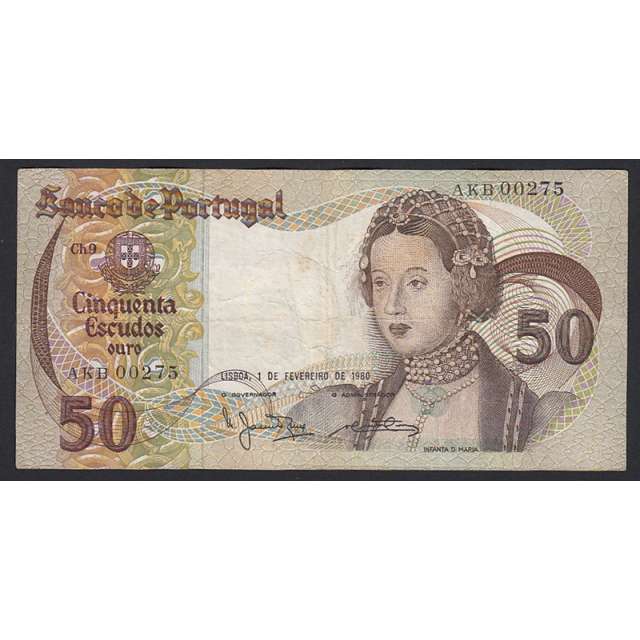 NOTA DE 50 ESCUDOS 1980 ( CIRCULADA ) "50$00 1980 Ch.9 INFANTA D.MARIA - BANCO DE PORTUGAL (01/02/1980)
