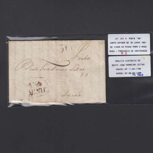 Pré-Filatélica circulada de Viana do Minho para Ançã datada 18-06-1821