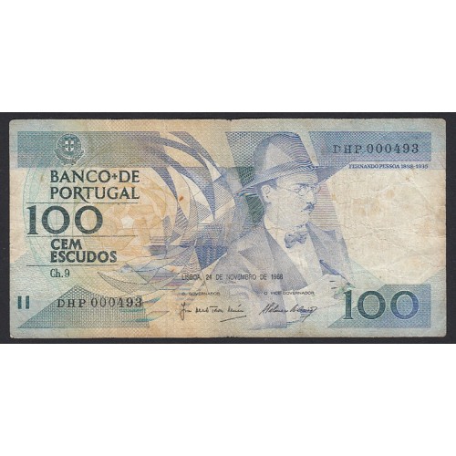 NOTA DE 100 ESCUDOS 1988 ( CIRCULADA ) "100$00 1988 Ch.9 FERNANDO PESSOA - BANCO DE PORTUGAL (24/11/1988)