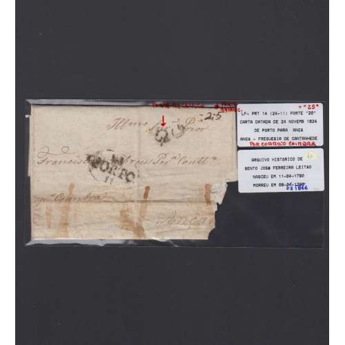 Pré-Filatélica circulada do Porto para Ançã datada 24-11-1824