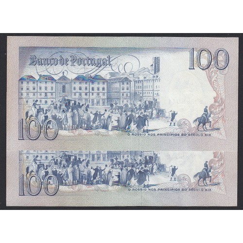 LOTE DE 2 NOTAS C/ NÚMEROS SEGUIDOS - 100 ESCUDOS 1980 (MUITO POUCO CIRCULADAS) "100$00 1980 Ch.8 BOCAGE - (02/09/1980)