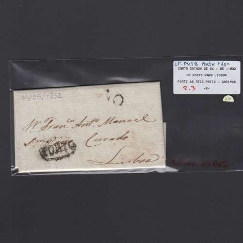 Pré-Filatélica circulada do Porto para Lisboa datada 04-05-1832