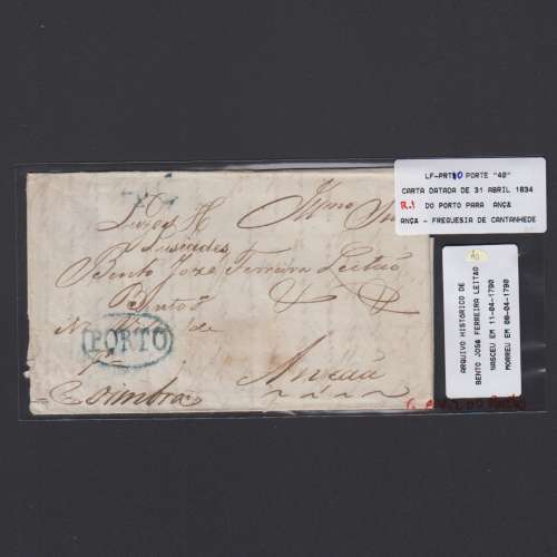 Pré-Filatélica circulada do Porto para Ançã datada 31-04-1834