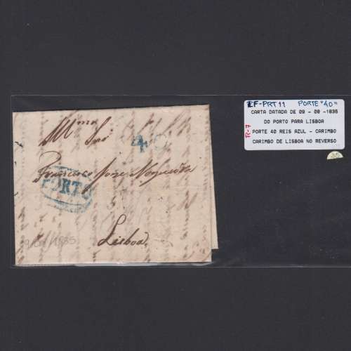 Pré-Filatélica circulada do Porto para Lisboa datada 09-08-1835