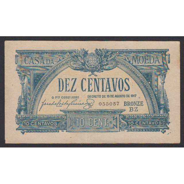 CÉDULA OFICIAL CASA DA MOEDA - 10 CENTAVOS 1917 ( POUCO CIRCULADA )