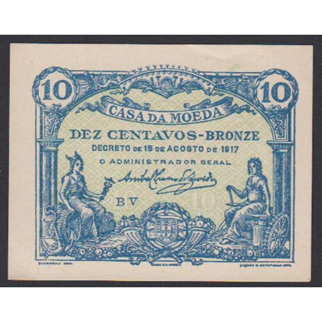 CÉDULA OFICIAL CASA DA MOEDA - 10 CENTAVOS 1917 ( NÃO CIRCULADA )