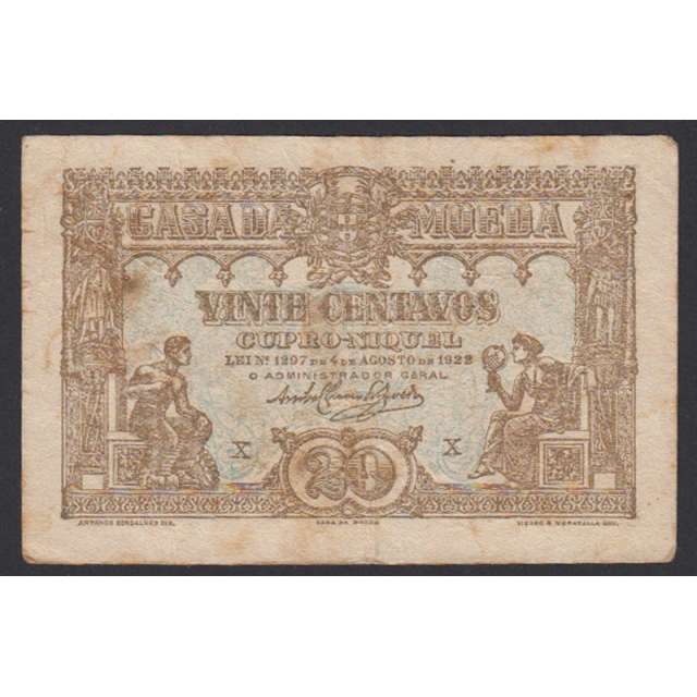 CÉDULA OFICIAL CASA DA MOEDA - 20 CENTAVOS 1922 ( CIRCULADA + )