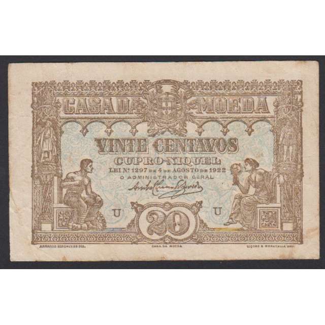 CÉDULA OFICIAL CASA DA MOEDA - 20 CENTAVOS 1922 ( CIRCULADA )