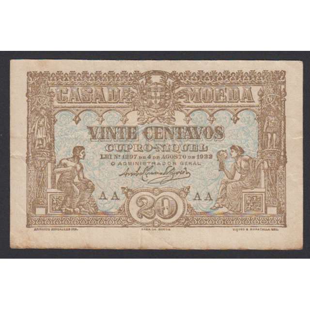 CÉDULA OFICIAL CASA DA MOEDA - 20 CENTAVOS 1922 ( CIRCULADA )