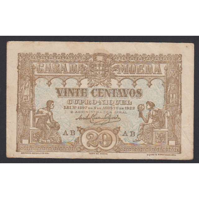 CÉDULA OFICIAL CASA DA MOEDA - 20 CENTAVOS 1922 ( CIRCULADA )