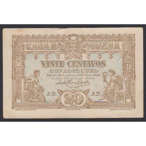 CÉDULA OFICIAL CASA DA MOEDA - 20 CENTAVOS 1922 ( POUCO CIRCULADA )