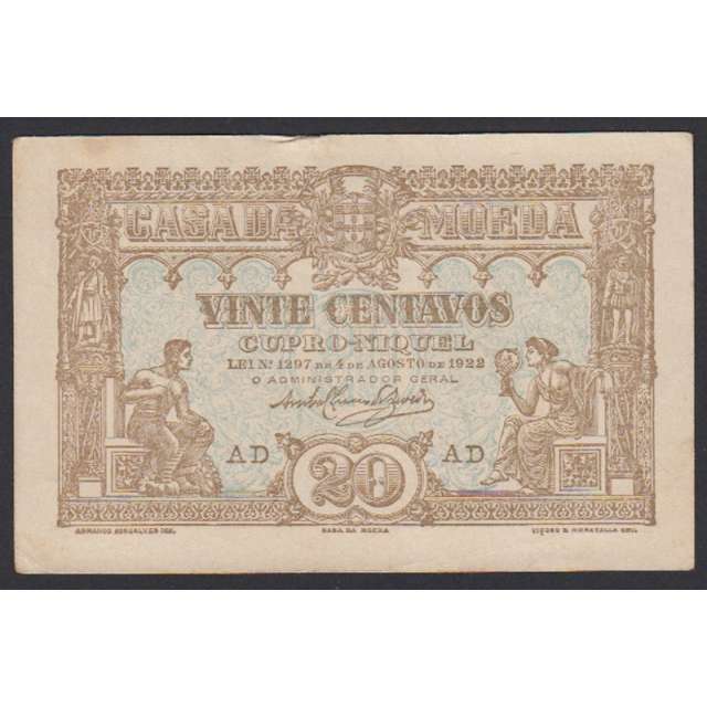 CÉDULA OFICIAL CASA DA MOEDA - 20 CENTAVOS 1922 ( POUCO CIRCULADA )