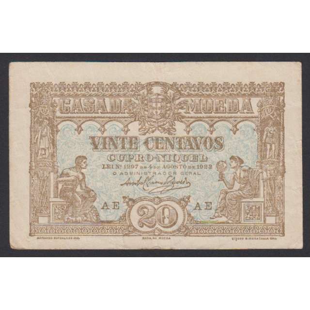 CÉDULA OFICIAL CASA DA MOEDA - 20 CENTAVOS 1922 ( CIRCULADA )