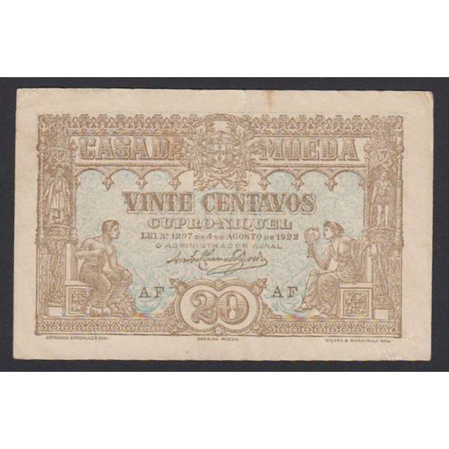 CÉDULA OFICIAL CASA DA MOEDA - 20 CENTAVOS 1922 ( CIRCULADA )