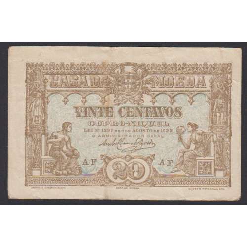 CÉDULA OFICIAL CASA DA MOEDA - 20 CENTAVOS 1922 ( CIRCULADA )