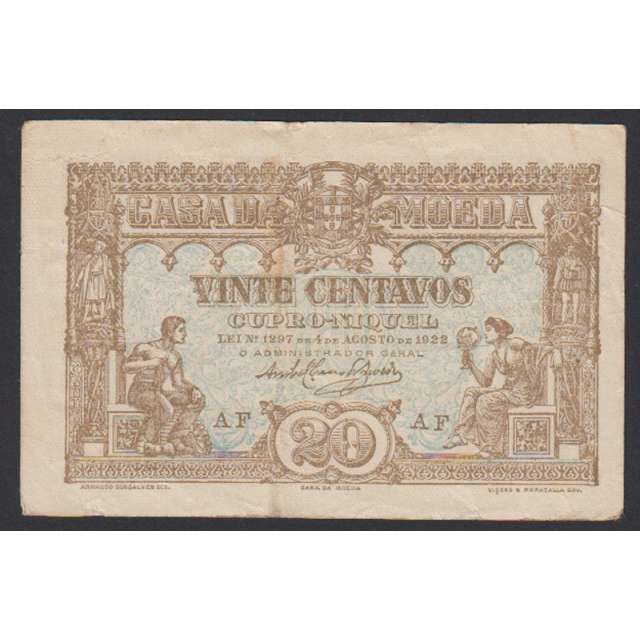 CÉDULA OFICIAL CASA DA MOEDA - 20 CENTAVOS 1922 ( CIRCULADA )