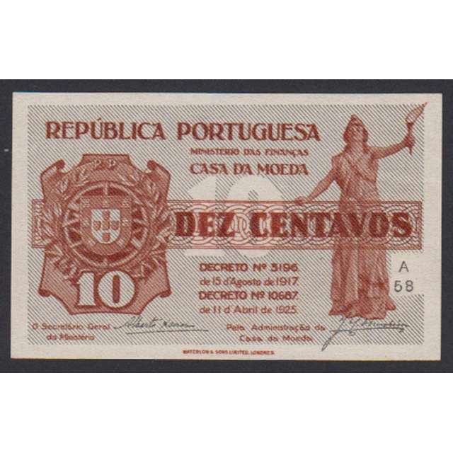CÉDULA OFICIAL CASA DA MOEDA - 10 CENTAVOS 1917 ( NÃO CIRCULADA )