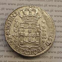 MOEDA CRUZADO NOVO PRATA (480 RÉIS) 1814 COROA BAIXA DIADEMA LOZANGO 4 PONTOS - D. JOÃO PRÍNCIPE REGENTE