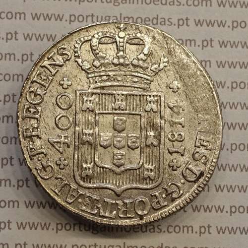MOEDA CRUZADO NOVO PRATA (480 RÉIS) 1814 COROA BAIXA DIADEMA LOZANGO 4 PONTOS - D. JOÃO PRÍNCIPE REGENTE